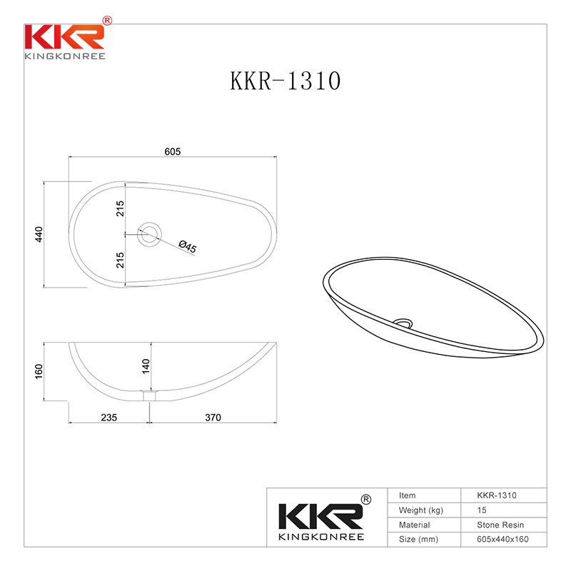 High Quality Oval Shape Acrylic Solid Surface Above Counter Basin KKR-1310