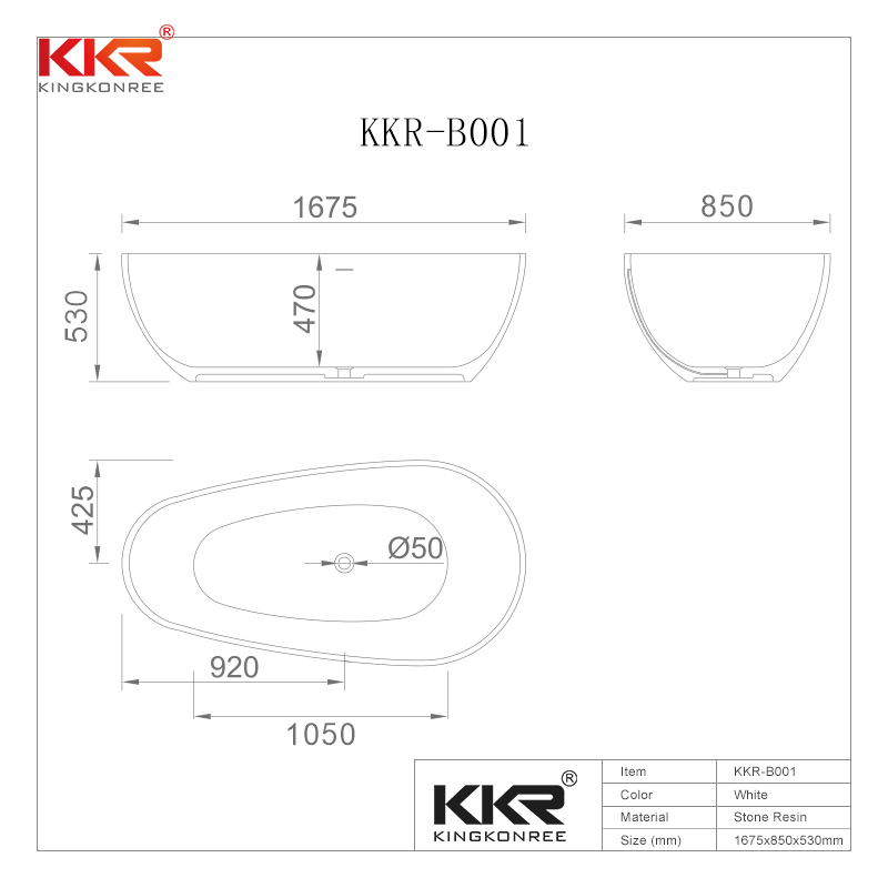 Ellipse Oval Shape White Matt Solid Surface Bath Tub KKR-B001