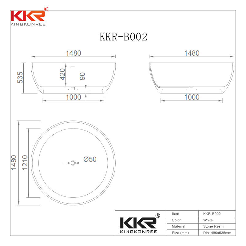 Small Size Round Acrylic Solid Surface Freestanding Bathtub KKR-B002