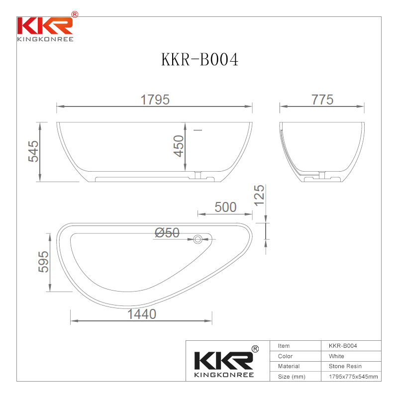 KingKonree China Supplier Acrylic Solid Surface Bathtub Against The Wall KKR-B004 Solid Surface Bathtub image33