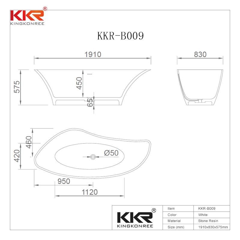 190cm Solid Surface Freestanding Bathtub KKR-B009