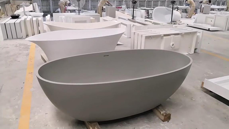 New Color Grey Marble Acrylic Solid Surface Bathtub KKR-B003