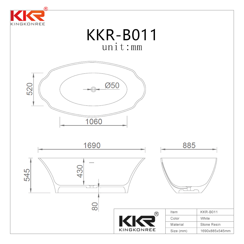 KingKonree Bathroom furniture polymarble acrylic solid surface freestanding bathtub KKR-B011 Solid Surface Bathtub image27