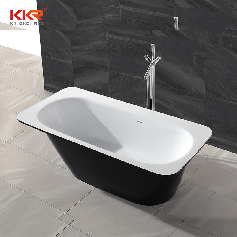 Black outside and white inside resin stone solid surface free standing bathtub KKR-B024
