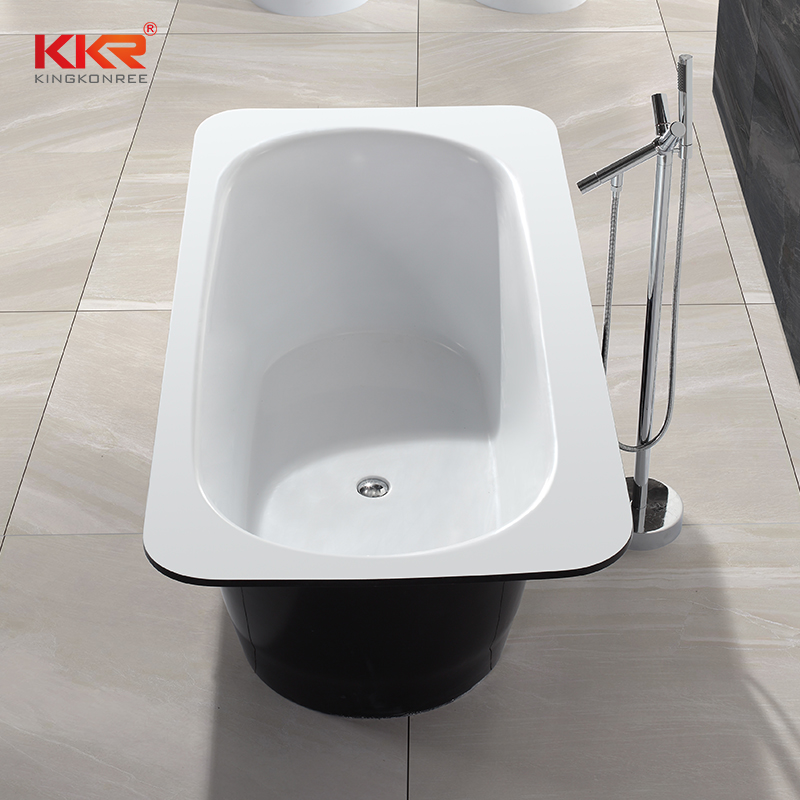 KingKonree Black outside and white inside resin stone solid surface free standing bathtub KKR-B024 Solid Surface Bathtub image25