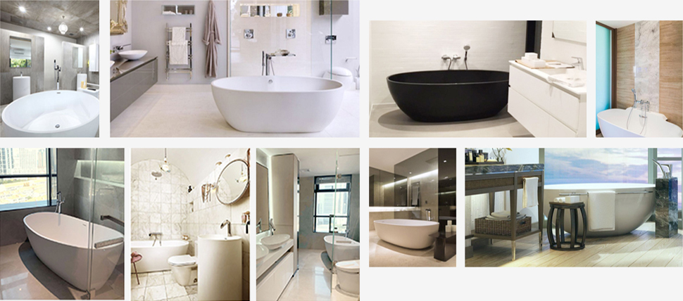 Black outside and white inside resin stone solid surface free standing bathtub KKR-B024-11
