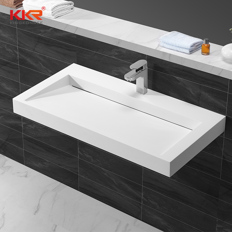 KingKonree Rectangle acrylic solid surface wall hung basin with slope design KKR-1262 Wall Mount Basin image18