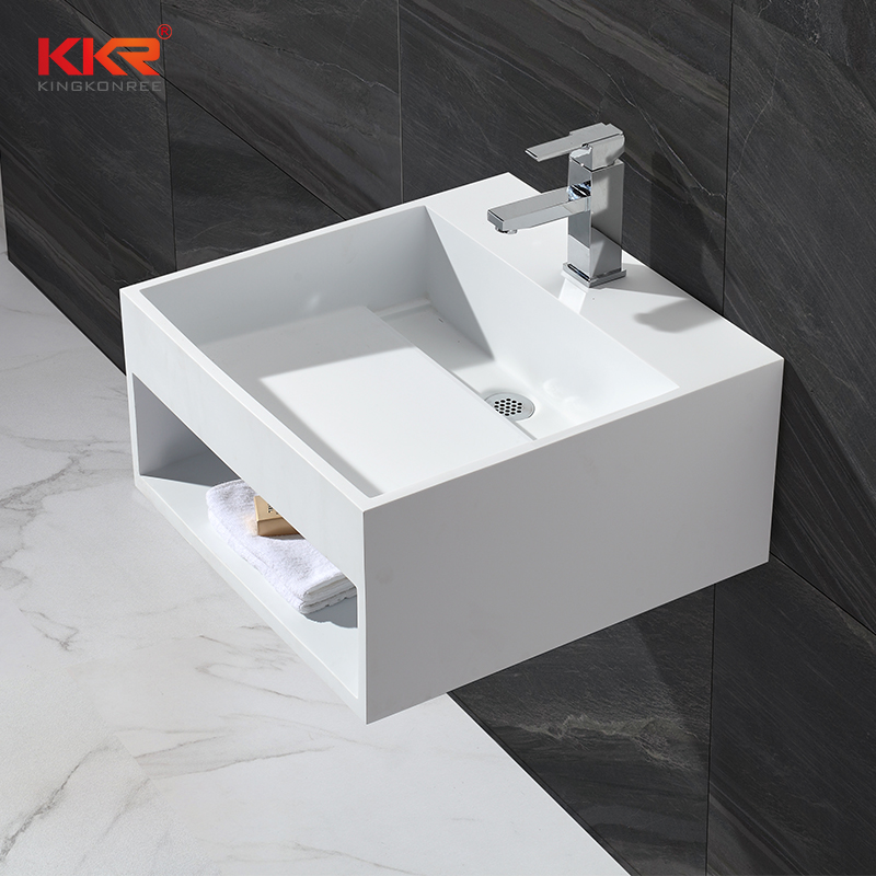 KingKonree Wall mounted white marble acrylic solid surface square wasb basin KKR-1361 Wall Mount Basin image17