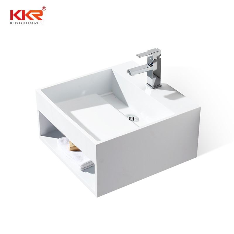 KingKonree Wall mounted white marble acrylic solid surface square wasb basin KKR-1361 Wall Mount Basin image17