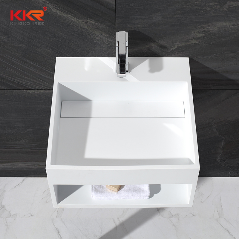 Wall mounted white marble acrylic solid surface square wasb basin KKR-1361