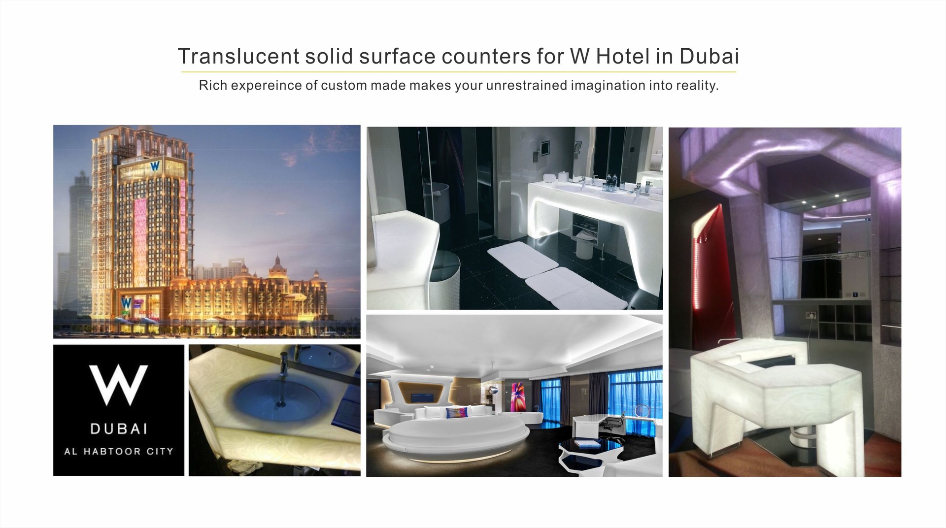 Translucent Solid Surface Counters for W Hotel in Dubai