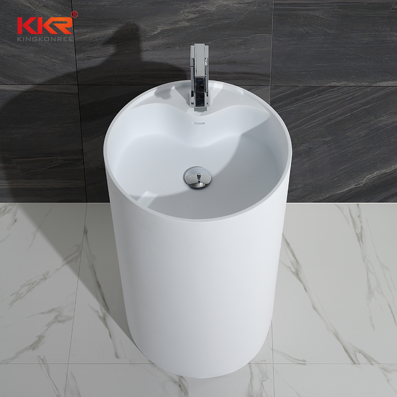 KingKonree KKR Freestanding Modern Design Solid Surface Stone Bathroom Pedestal Wash Basin With Stand KKR-1380 Freestanding Basin image14