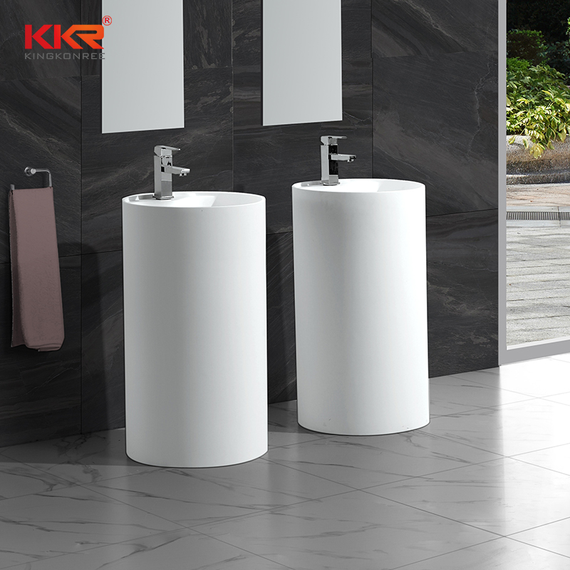 KKR Freestanding Modern Design Solid Surface Stone Bathroom Pedestal Wash Basin With Stand KKR-1380
