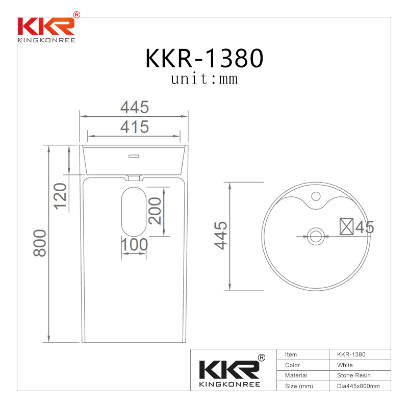 KingKonree KKR Freestanding Modern Design Solid Surface Stone Bathroom Pedestal Wash Basin With Stand KKR-1380 Freestanding Basin image14