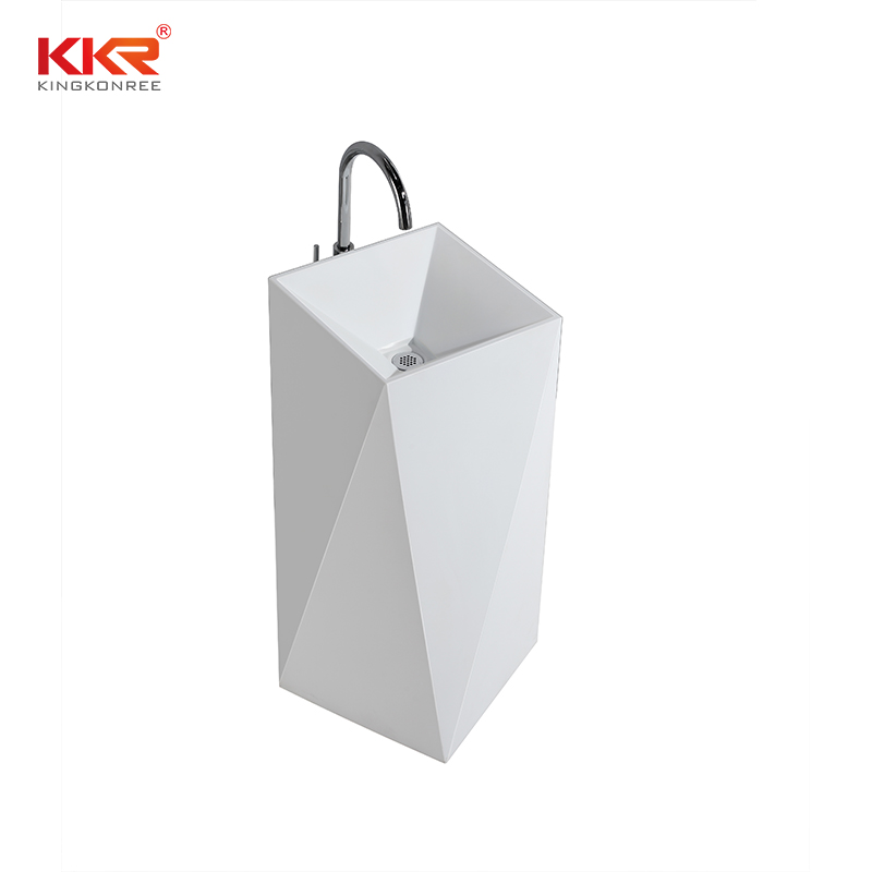 KingKonree Diamond design white marble acrylic solid surface bathroom wasn basin KKR-1387 Freestanding Basin image12