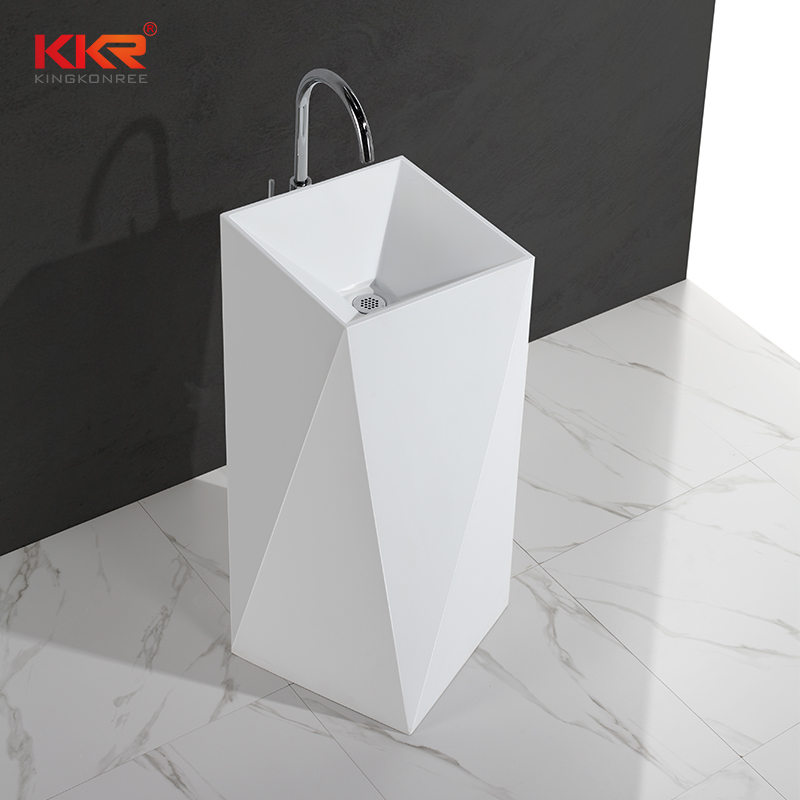 KingKonree Diamond design white marble acrylic solid surface bathroom wasn basin KKR-1387 Freestanding Basin image12