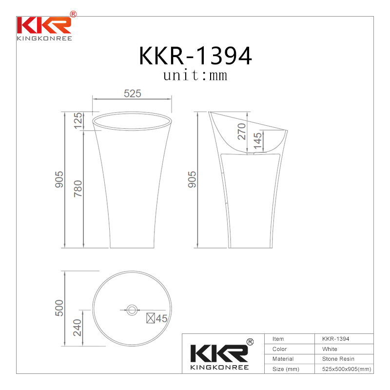 Solid surface modern fancy unique bathroom freestanding wash basin KKR-1394