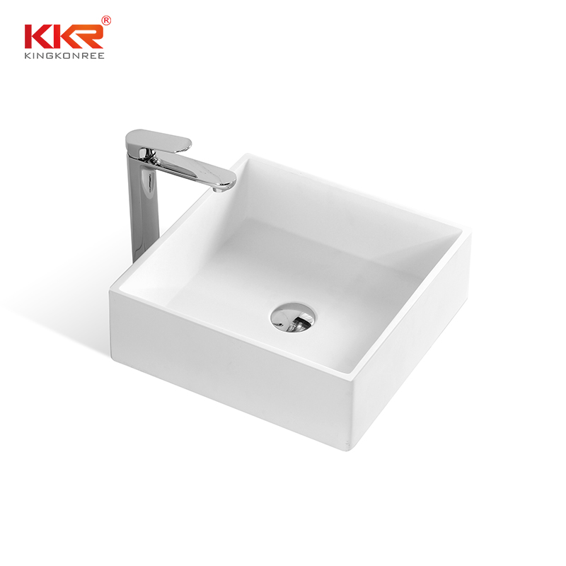 KingKonree KKR High quality pure white square solid surface above counter basin KKR-1382-1 Above Counter Basin image6