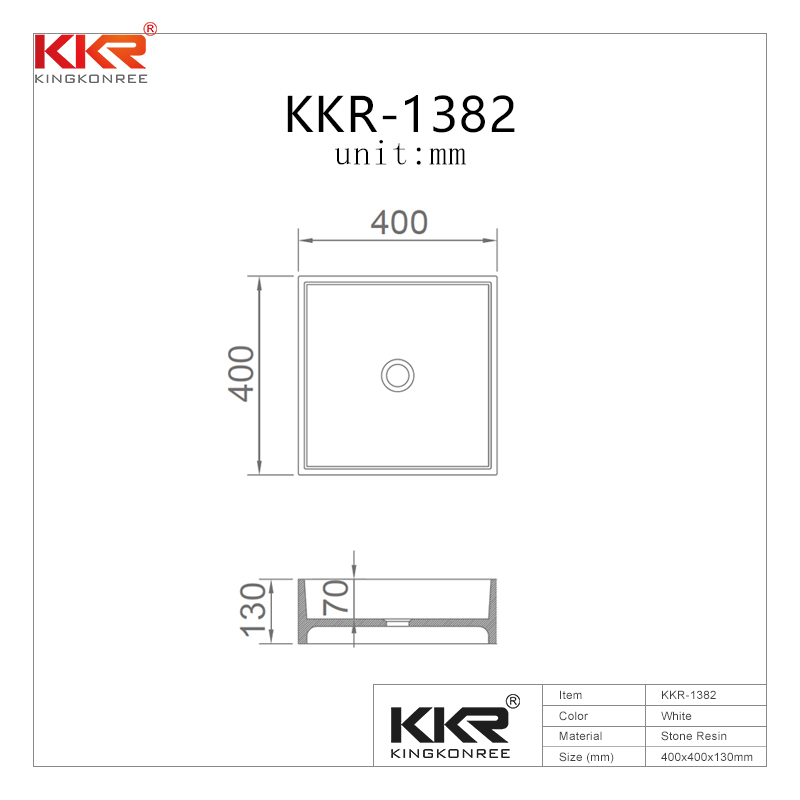 KKR High quality pure white square solid surface above counter basin KKR-1382-1