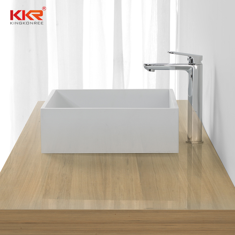 KingKonree KKR High quality pure white square solid surface above counter basin KKR-1382-1 Above Counter Basin image6