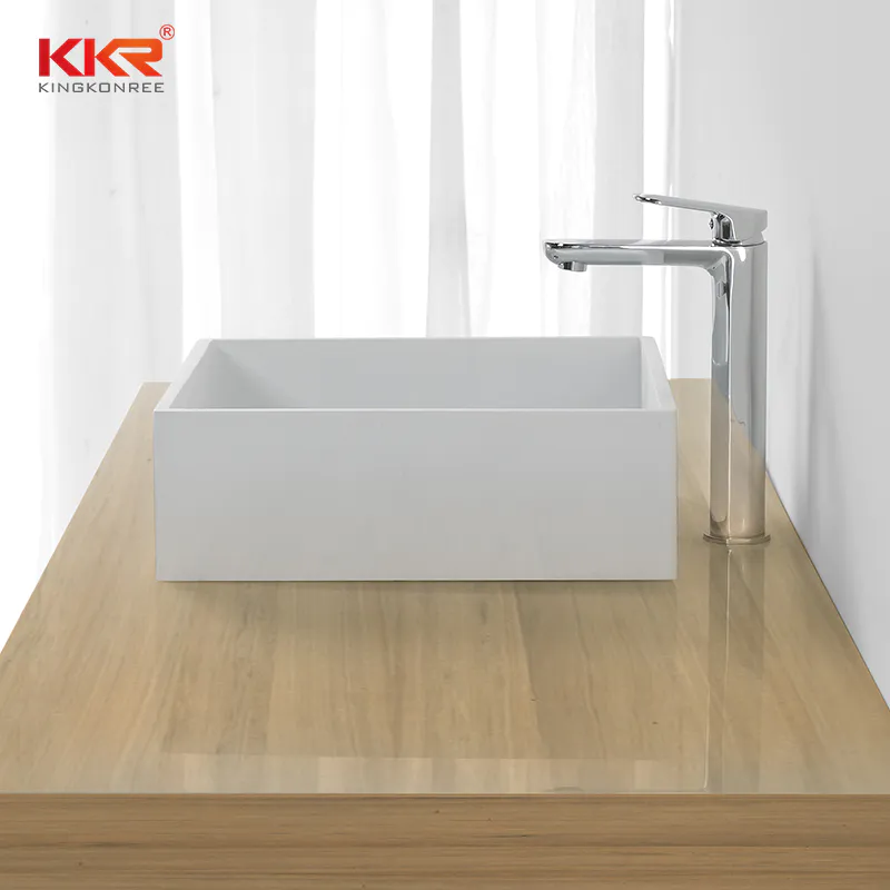 KKR High quality pure white square solid surface above counter basin KKR-1382-1