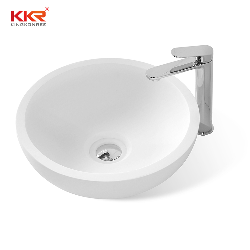 KingKonree White Solid Surface Small Round Wash Basin KKR-1306 Above Counter Basin image2