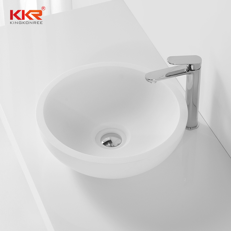 KingKonree White Solid Surface Small Round Wash Basin KKR-1306 Above Counter Basin image2
