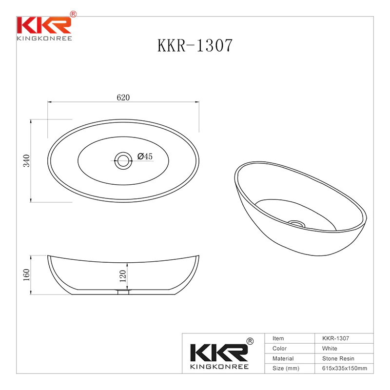 White Marble Acrylic Solid Surface Above Counter Vessel Sink KKR-1307