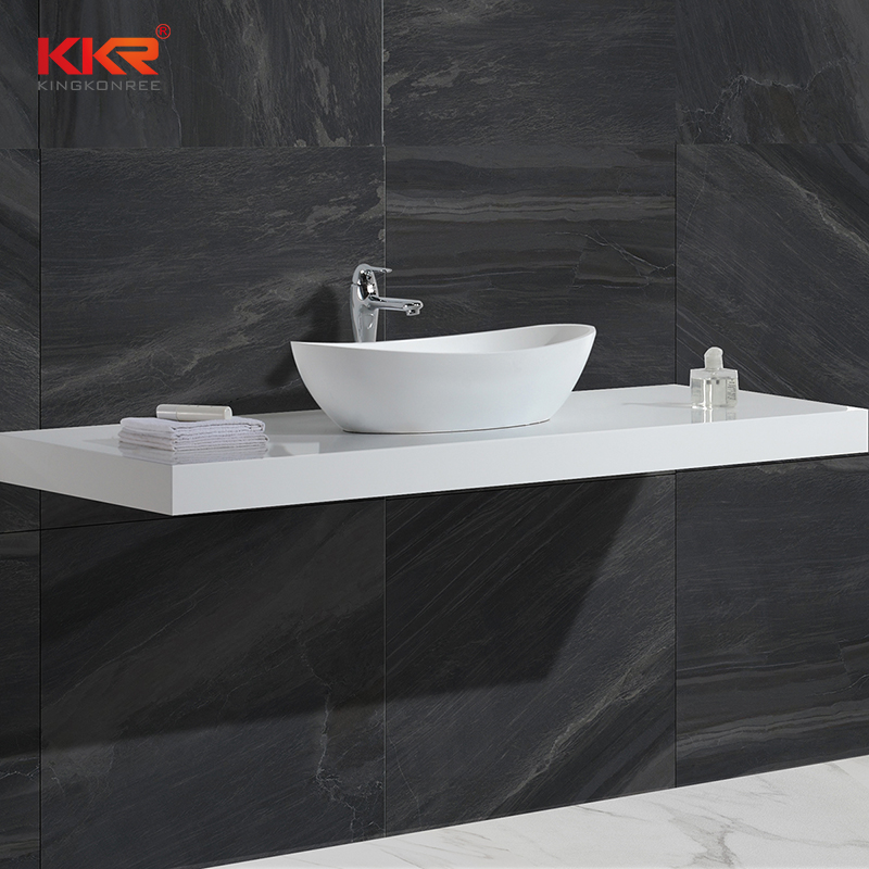 KingKonree White Marble Acrylic Solid Surface Above Counter Vessel Sink KKR-1307 Above Counter Basin image1