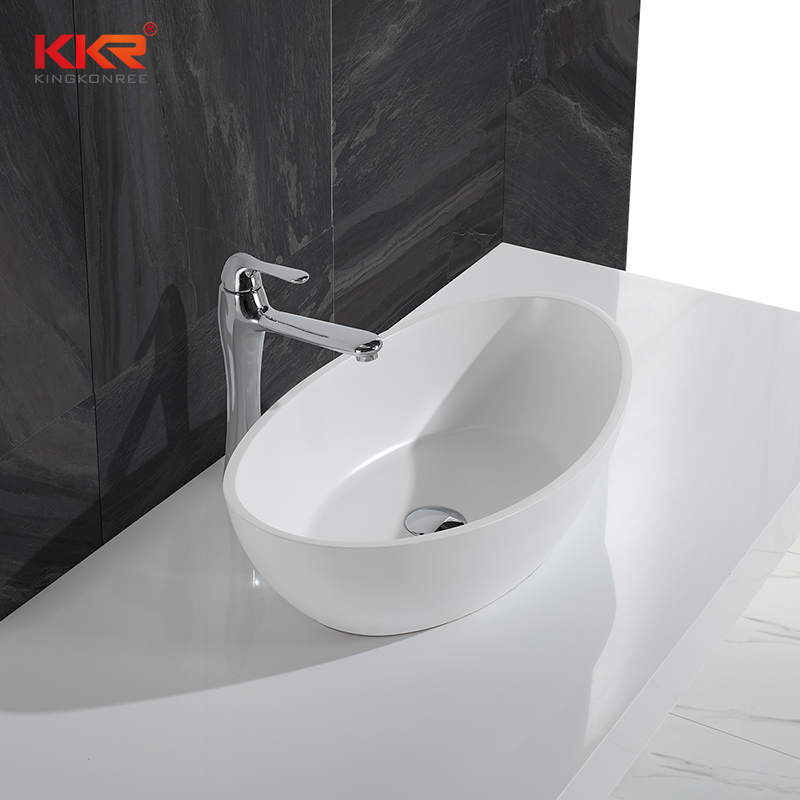 KingKonree White Marble Acrylic Solid Surface Above Counter Vessel Sink KKR-1307 Above Counter Basin image1