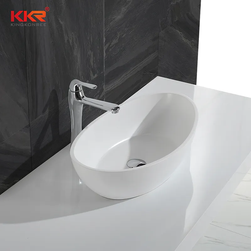 White Marble Acrylic Solid Surface Above Counter Vessel Sink KKR-1307