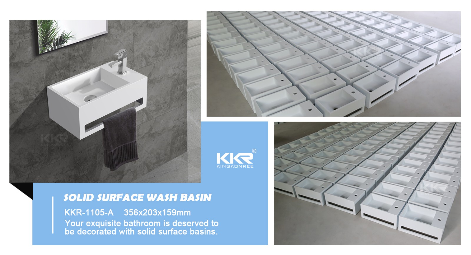 Hot sales small size acrylic solid surface resin stone wall mounted wash basin with towel hanger KKR-1105-A-9