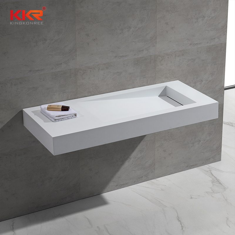 White Marble Acrylic Resin Stone Solid Surface Wall Mounted Wash Basin KKR-1374