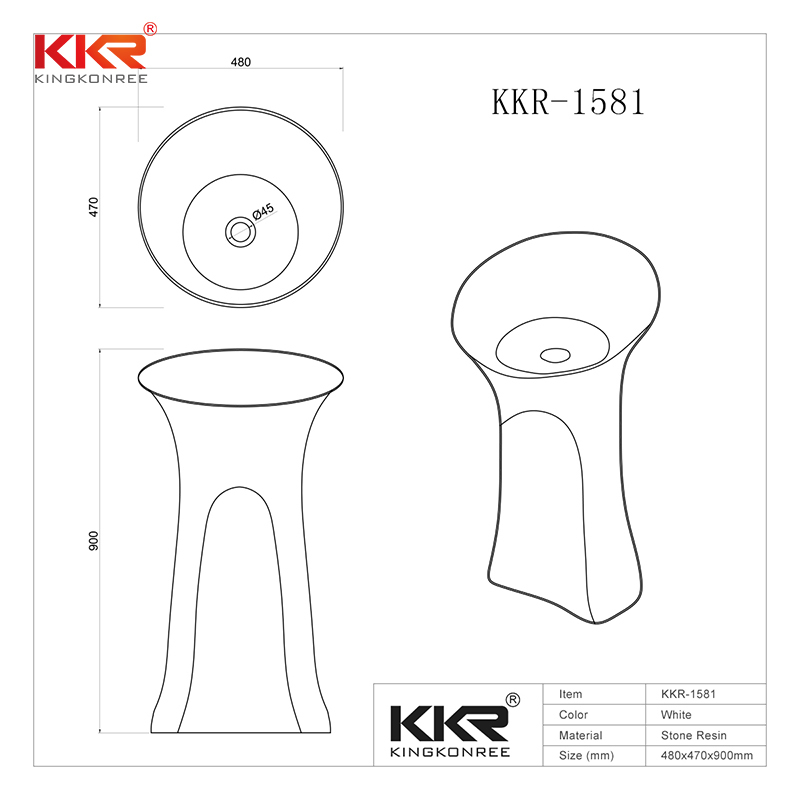 900MM Height Solid Surface Freestanding Pedestal Wash Basin KKR-1581