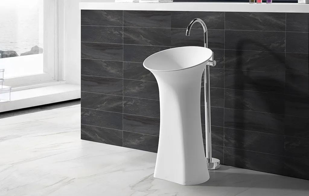 900MM Height Solid Surface Freestanding Pedestal Wash Basin KKR-1581