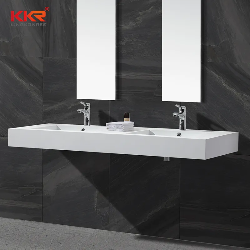 Concrete Color Double Sink Acrylic Stone Solid Surface Cabinet Basin KKR-1368