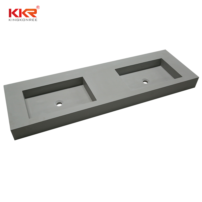 Concrete Color Double Sink Acrylic Stone Solid Surface Cabinet Basin KKR-1368