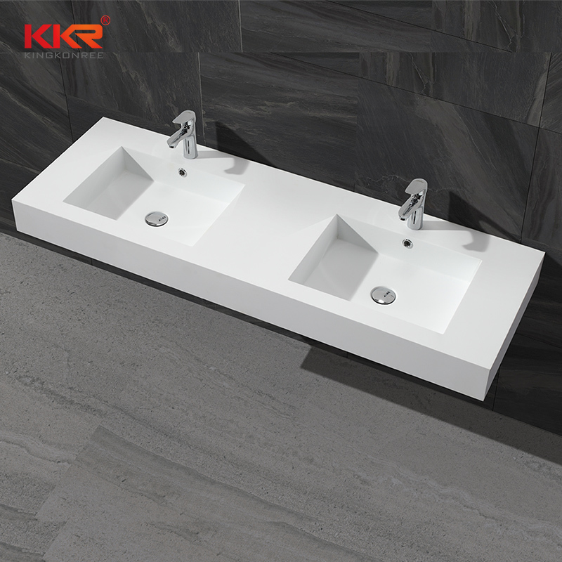 Concrete Color Double Sink Acrylic Stone Solid Surface Cabinet Basin KKR-1368