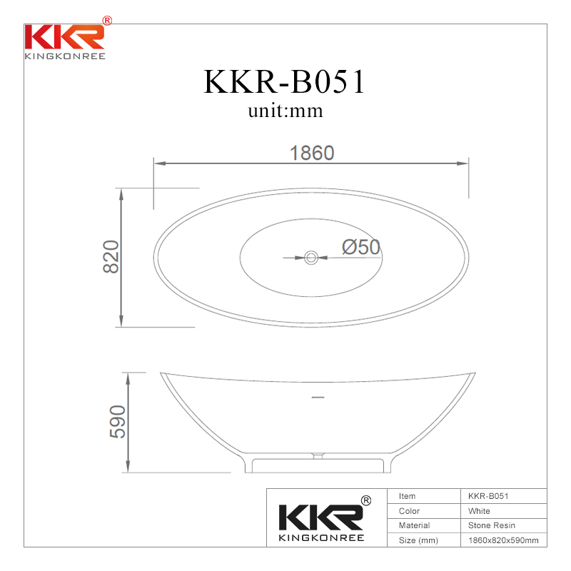 Big Size White Polymarble Acrylic Solid Surface Freestanding Bathtub KKR-B051