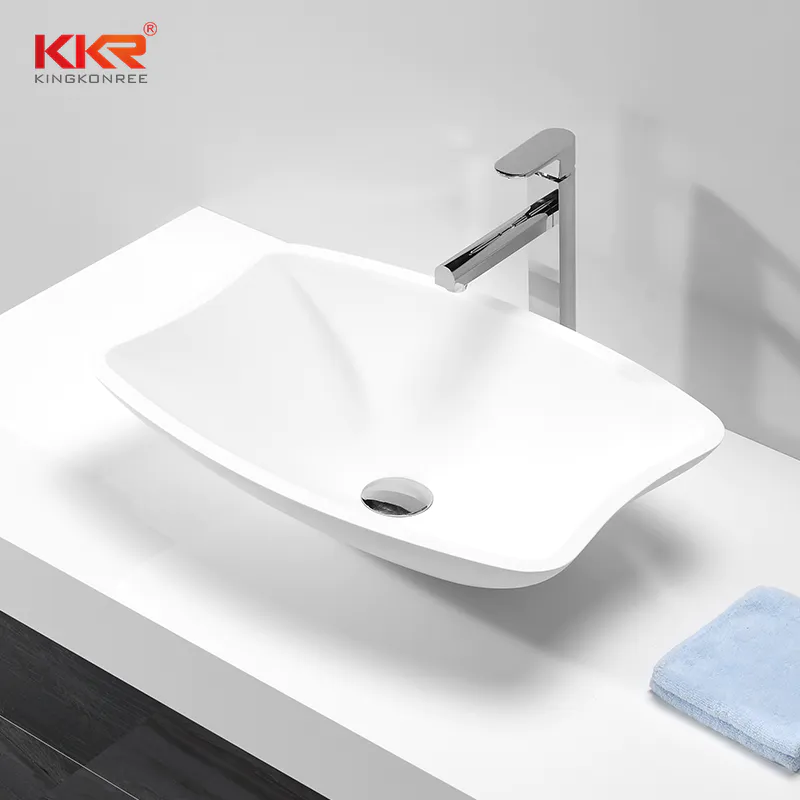 White Polymarble Solid Surface Acrylic Resin Stone Above Counter Basin KKR-1511