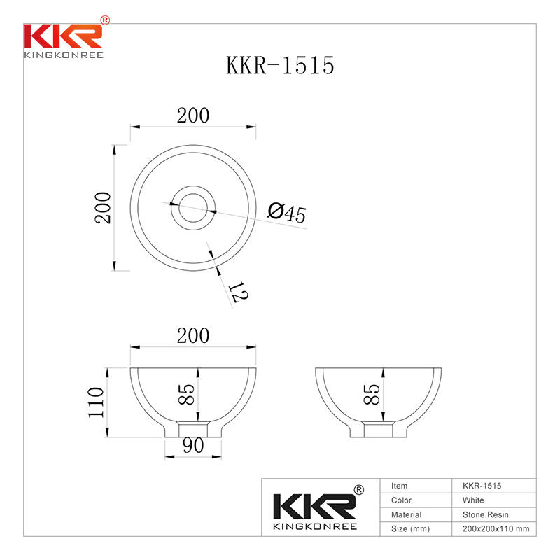 Dia200mm Small Size Round Acrylic Solid Surface Above Counter Basin KKR-1515