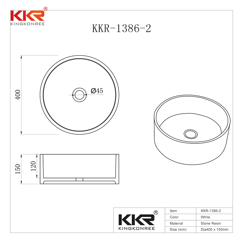 Round Shape Above Counter Solid Surface Wash Basin KKR-1386-2