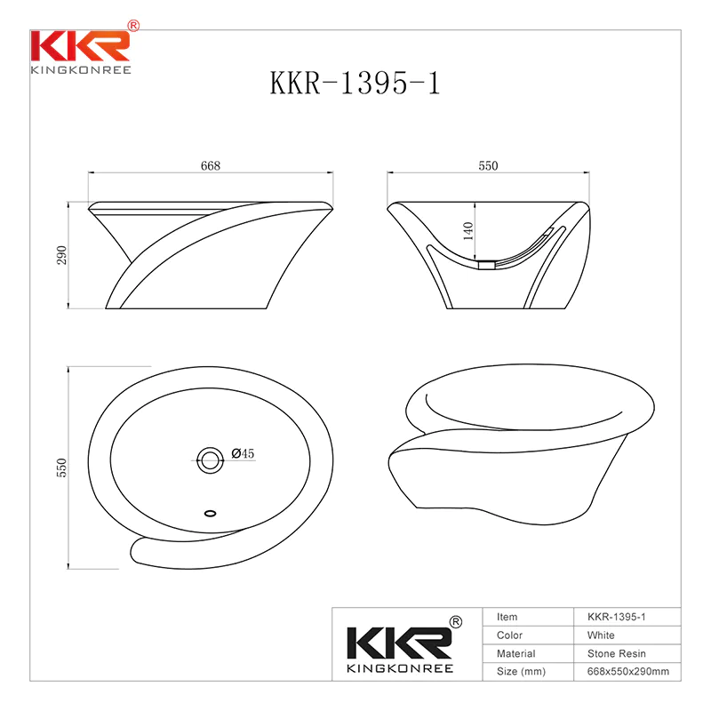 European Standard Stylish Solid Surface Countertop Wash Basin KKR-1395-1