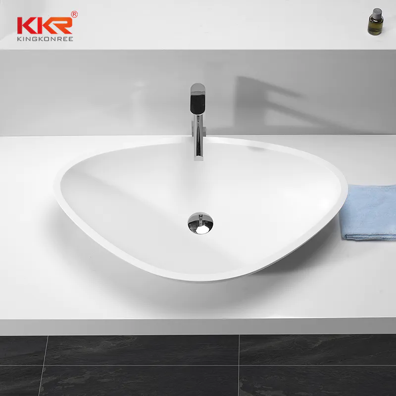 Trangle Shape White Marble Acyrlic Solid Surface Wash Basin KKR-1503