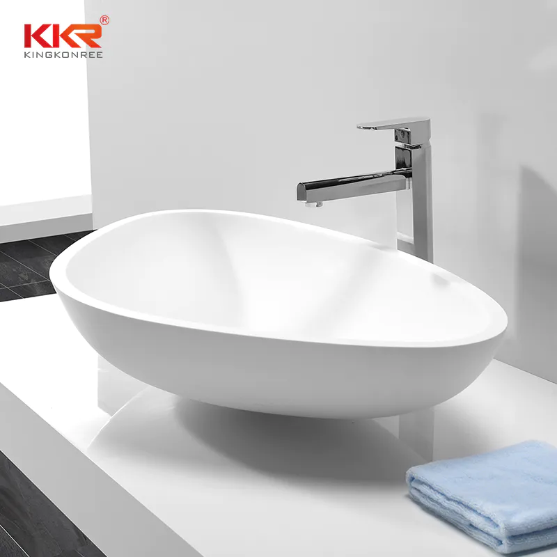 Trangle Shape White Marble Acyrlic Solid Surface Wash Basin KKR-1503