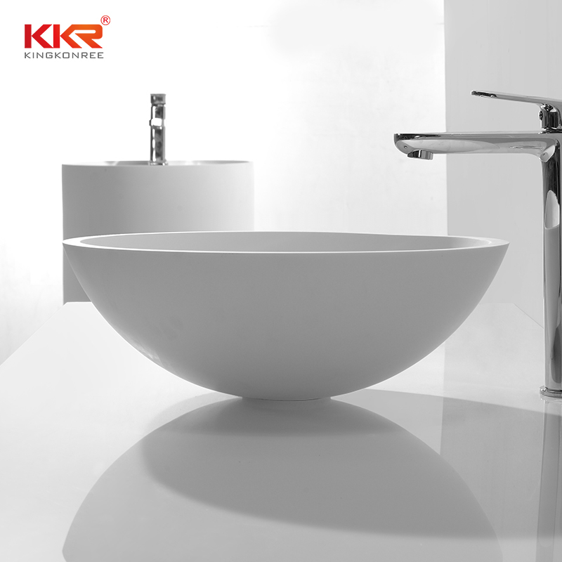 Small Round Resin Stone Acrylic Solid Surface Above Counter Basin For Bathroom KKR-1513