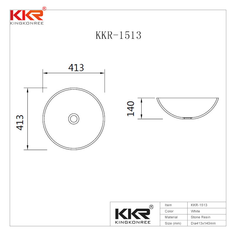 Small Round Resin Stone Acrylic Solid Surface Above Counter Basin For Bathroom KKR-1513
