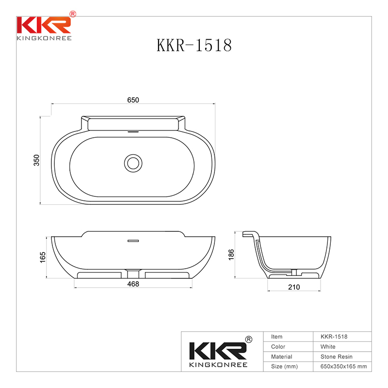 New Design 650mm Length Solid Surface Acrylic Resin Stone Wash Basin KKR-1518