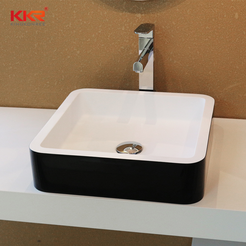 Square Shape White Inside And Black Outside Solid Surface Countertop Wasb Basin KKR-1154