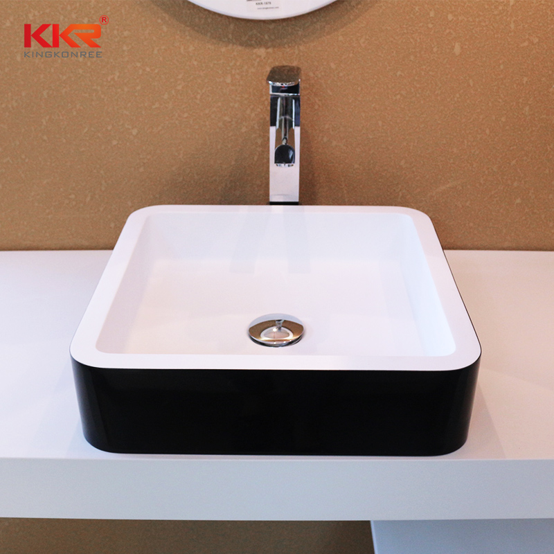 Square Shape White Inside And Black Outside Solid Surface Countertop Wasb Basin KKR-1154